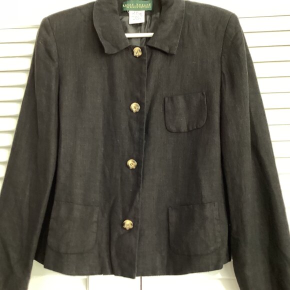 Harve Benard Black 100% Linen Button-Up Jacket Womens Size 12 Pockets - Picture 9 of 10